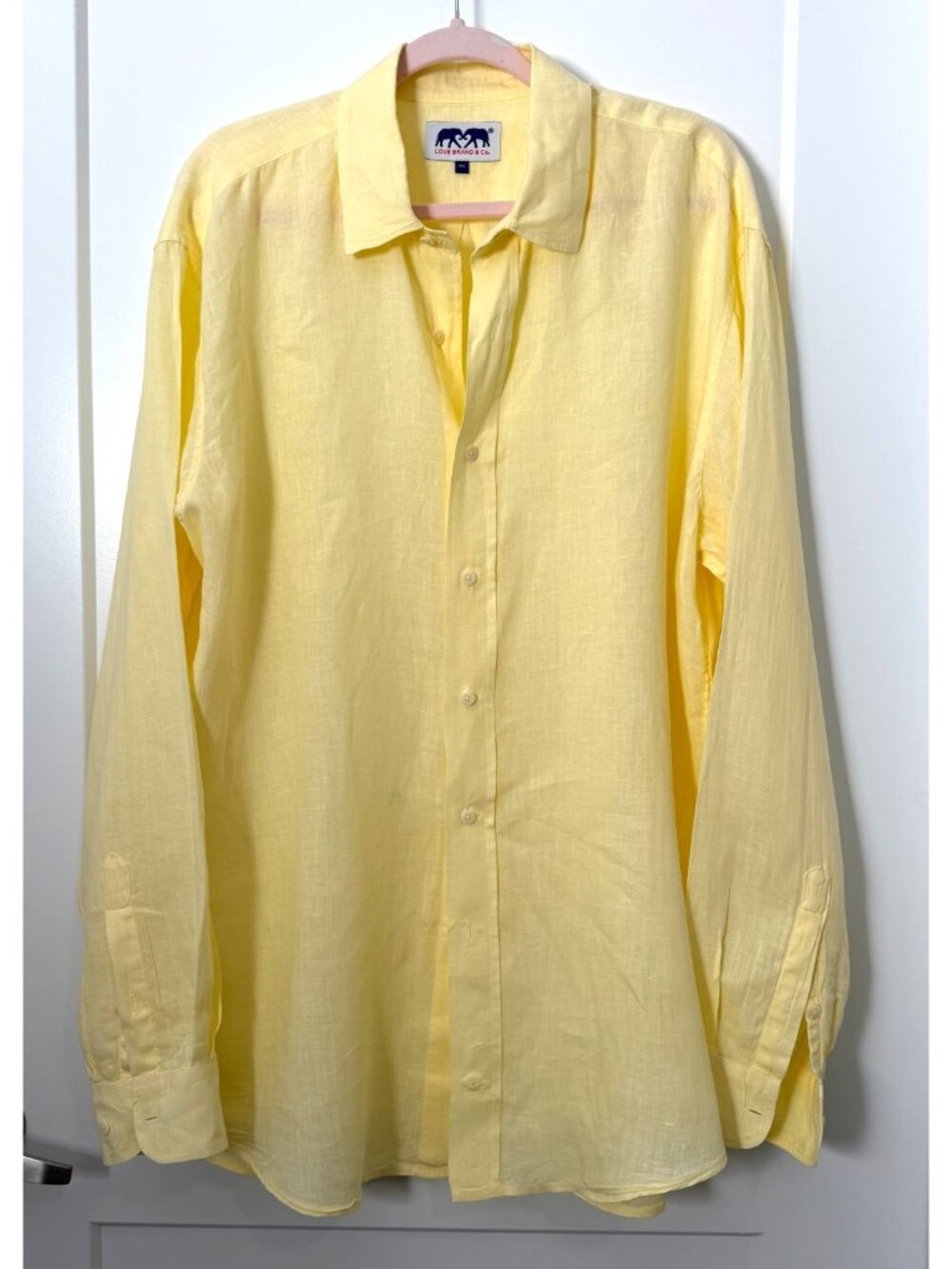 Love Brand & Co Shirt Men's 100% Linen Long Sleeve Button Up Lemon Yellow Sz 2XL